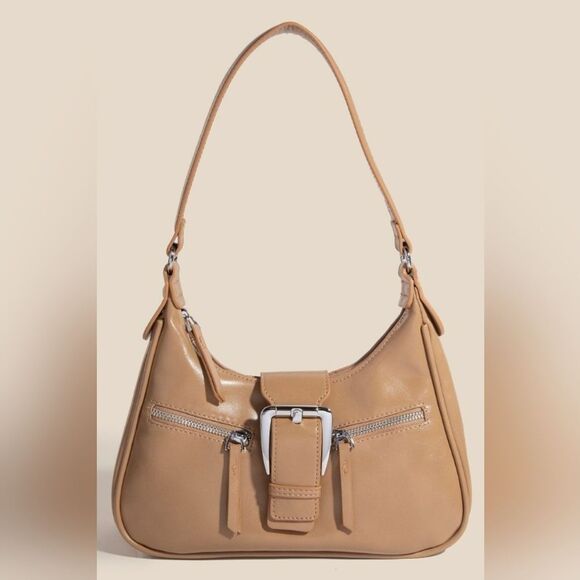 Faux Leather Tan Shoulder Bag - Picture 1 of 5
